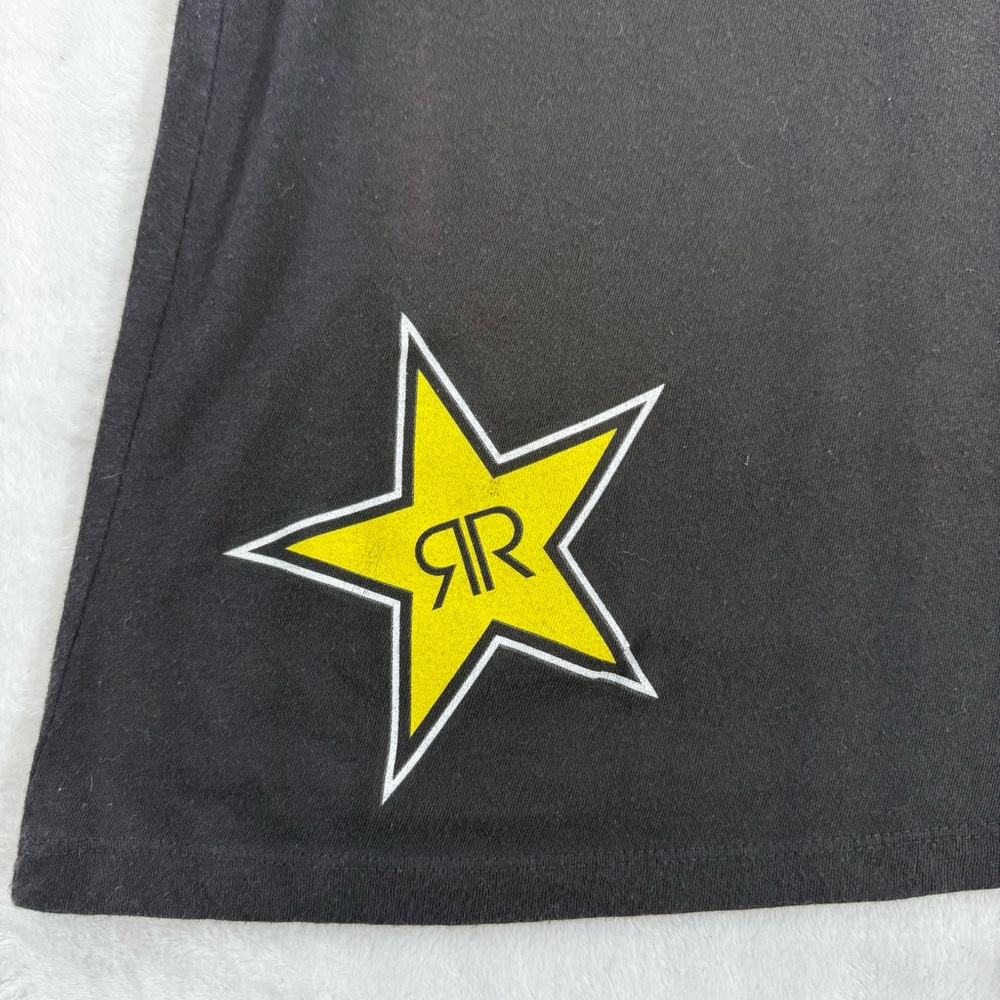 Rockstar Energy Womans Sz LG Black Graphic Print Short Sleeve T Shirt V Neck Y2K - Picture 7 of 9